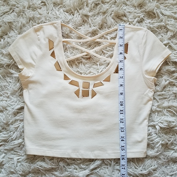 Bongo cream short sleeve crop top metallic embellishment - Picture 7 of 7